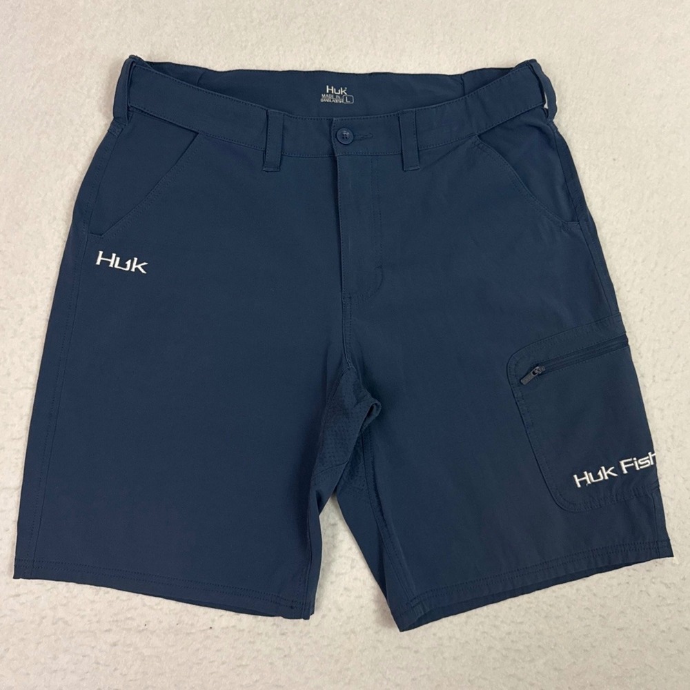 Huk Next Level Men's Large Navy Blue 10.5 Inch Fishing Cargo Shorts H2000011